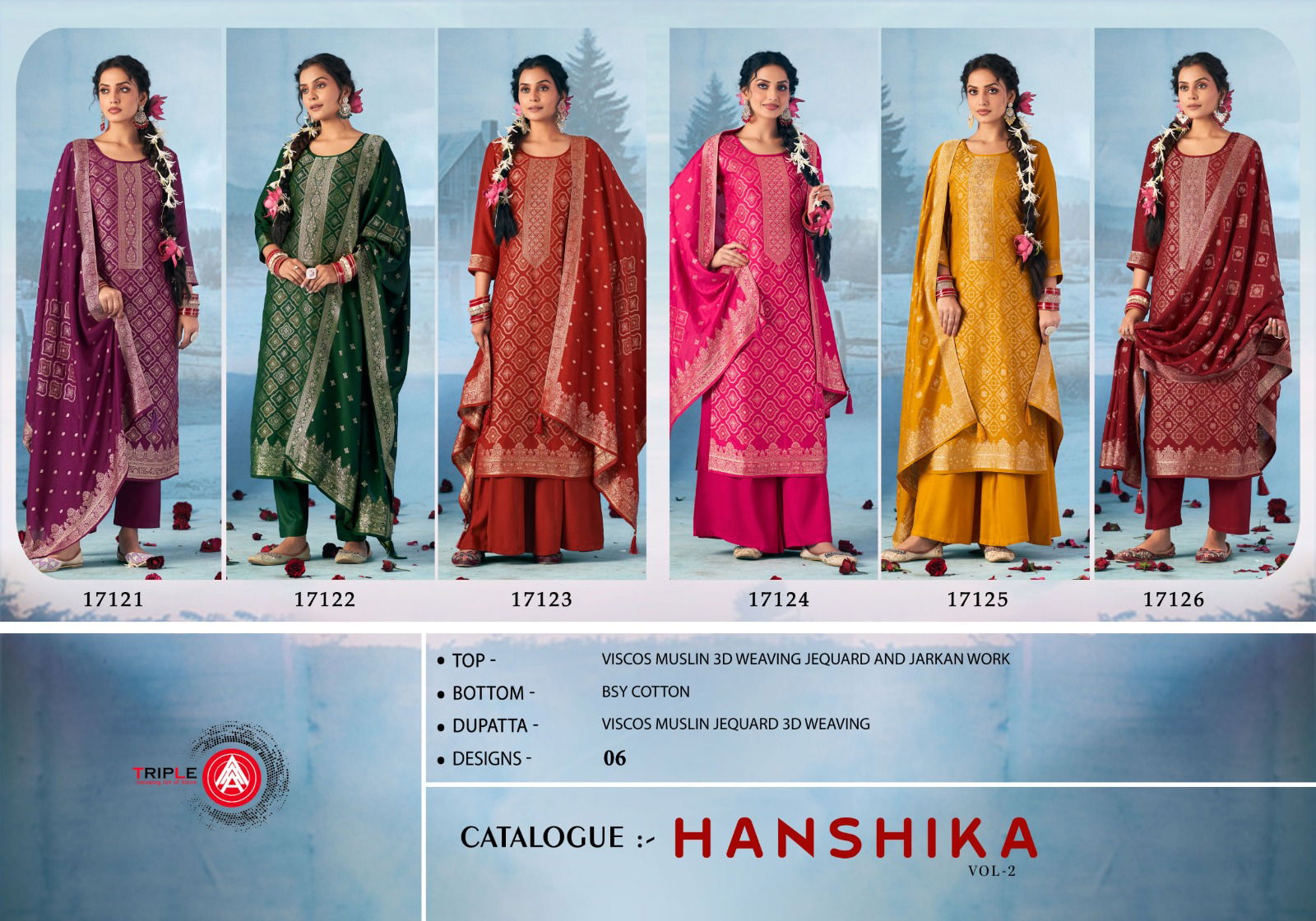 Hanshika Vol 2 By Triple Aaa Viscose Muslin Weaving Jacquard Dress Material Wholesale Price